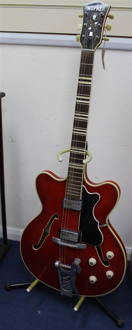 A cherry red Hofner Verithin semi-acoustic electric guitar, c.1964, A cherry red Hofner Verithin semi-acoustic electric guitar, c.1964,